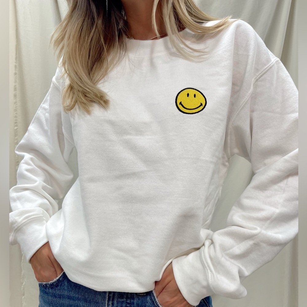 White Sweatshirt with Smiley Face
